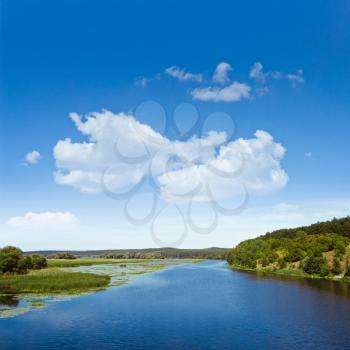 River landscape and clear beautiful sky nature background