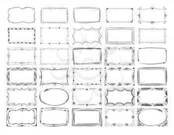 Square doodle image frames, hand drawn line borders vector set. Frame square sketch, illustration of decoration vintage frame