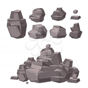 Cartoon 3d rock, granite stones, stack of boulders vector set, architecture elements for landscaping design. Heap granite stones, illustration of cartoon natural rock stone