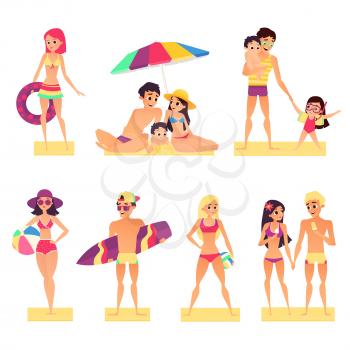 People on vacation. Flat style vector illustration. Happy and young girls and boys sunbathing. People summer vacation, holiday and summer travel