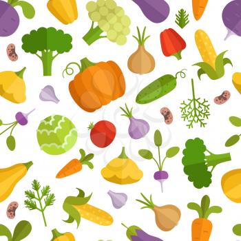 Vegetables cartoon illustration. Vector seamless pattern with vegetable food, fresh colorful cucumber and pepper