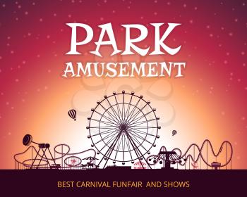 Color vector background of amusement park. Poster design with place for your text. Park carnival circus, funfair poster, amusement park banner illustration