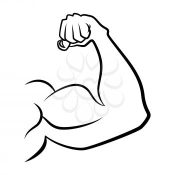 Strong hand with muscles. Vector handdrawn icon. Hand muscle linear illustration