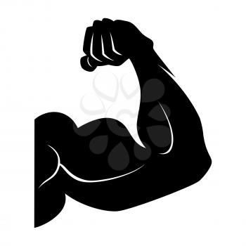 Power lifting symbol. Muscle arm. Black vector icon isolated. Hand muscle black silhouette illustration