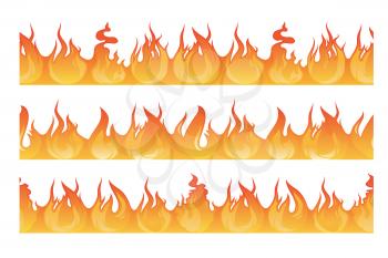 Horizontal seamless pattern of wildfire silhouette. Danger flames vector illustration. Fire horizontal borde isolated on white