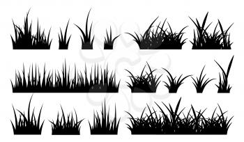 Monochrome illustration of grass. Vector black silhouettes nature grass field