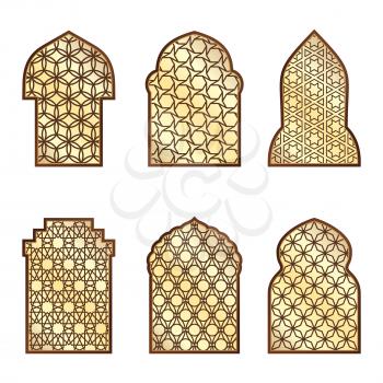 Islamic classical windows and doors with arabic ornament. Vector pattern. Window and door frame pattern tradition eastern illustration