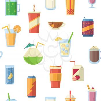 Vector seamless pattern with non alcoholic drinks. Vector illustrations. Seamless pattern with coffee and tea drink