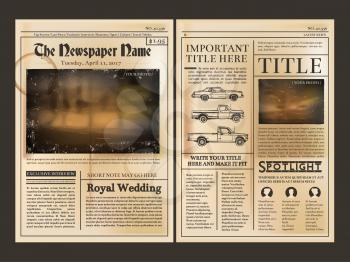 Layout design. Front page of vintage newspaper. Vector illustration with place for your text. Newspaper page, column of new article