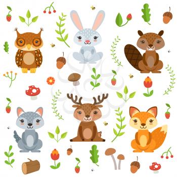 Forest animals in cartoon style. Vector characters set isolate on white. Character forest animal, illustration of cartoon animals