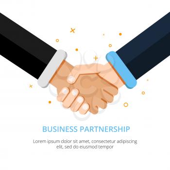 Businessman shaking hands. Vector illustration in flat style. Handshake business, agreement and deal banner partnership