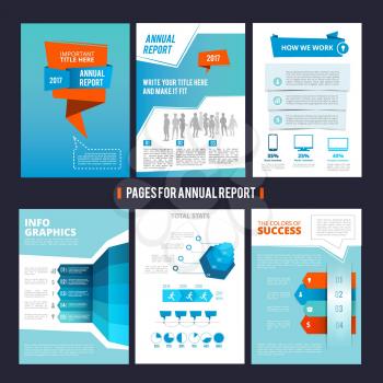 Design template of corporation annual report. Vector pages layout with place for your text. Illustration of page brochure template for corporate company