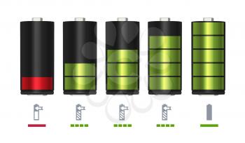 Process of recharging battery. Minimum and full charge. Vector illustration energy power battery empty and full indicator