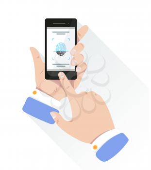 Fingerprint for personal identification for unlock smartphone. Biometric vector illustrations. Identification finger smartphone