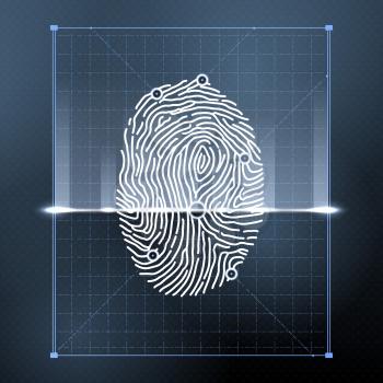 Fingerprint biometric scan for personal verification. Security vector background illustration. Verification person with fingerprint, identification finger