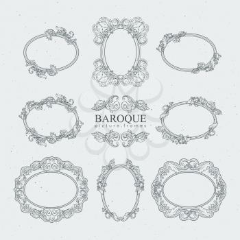 Detailed vintage frames in baroque style. Vector collection. Frame wooden in baroque style illustration