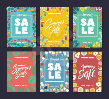 Summer sale. Colorful fashion banners set with abstract background and hand writing words and letters. Vector summer sale banner, illustration of poster sale for business shopping