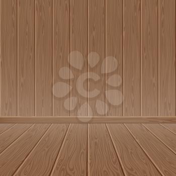 Brown wood textured wall and floor. Wooden background, hardwood texture material plank, vector illustration