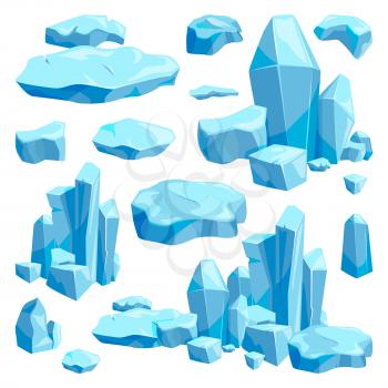 Broken pieces of ice. Game design vector illustrations in cartoon style. Blue ice frost and cool object