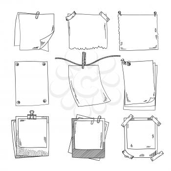 Photo frames and different blank notepaper. Vector set of doodle pictures. Sketch of frame photo retro, image white blank illustration