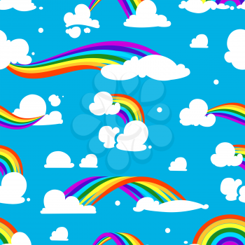 Seamless pattern with clouds and rainbow. Seamless background with rainbow colorful illustration