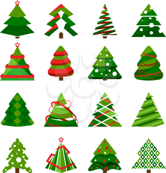 Christmas tree in different styles. Vector set of stylized illustration. Christmas tree collection for holiday xmas and new year