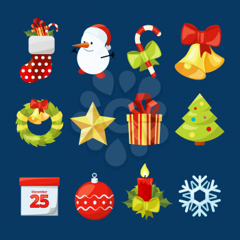 Vector collection of christmas icons. Illustrations set for celebration. Collection of icons new year holiday and xmas