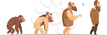 Biology evolution of homo sapiens. Vector characters in cartoon style. Biology human and neanderthal man, animal monkey progress illustration