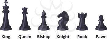Vector set of chess icons set isolate on white. Knight and pawn, bishop chess and castle illustration