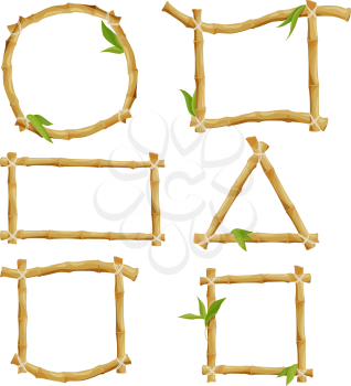 Different decorative frames from bamboo. Frame bamboo nature stick, vector illustration