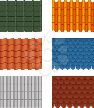 Vector seamless pattern set of roof tiles. Pictures isolate on white. Tile roof material, roofing waterproof structure collection illustration