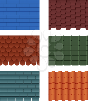 Horizontal pattern of tiles for roofed house. Roof tile row for house construction, vector illustration