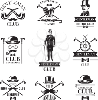 Gentleman club. Vector badges set. Gentleman emblem and label collection illustration