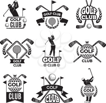 Badges or logos for golf club. Monochrome pictures isolated on white. Vector sport golf club, illustration of emblem golf
