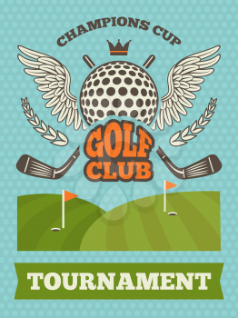 Vintage poster for golf tournament. Vector illustration. Golf sport competition banner with badge championship
