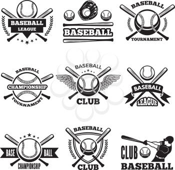 Baseball logos set in vector style. Baseball logo and emblem label for sport club and championship illustration