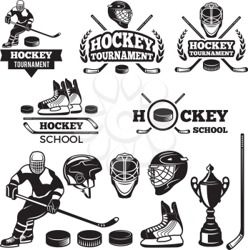 Sport labels for hockey team. Vector badges set for bsport, hockey championship and tournament illustration