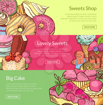 Vector hand drawn sweets horizontal banner and poster templates illustration