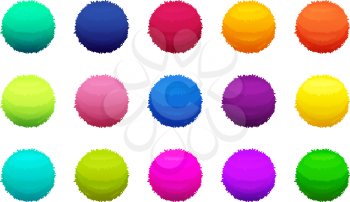 Furry colored balls. Vector pictures set. Furry color and fluffy bright sphere soft illustration