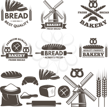 Monochrome labels set for bakery shop. Vector templates with place for your text. Illustration of bakery shop label and badge
