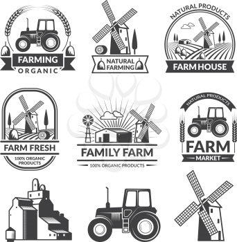 Vector set of farm logos. Collection of farming organic emblem and badge illustration