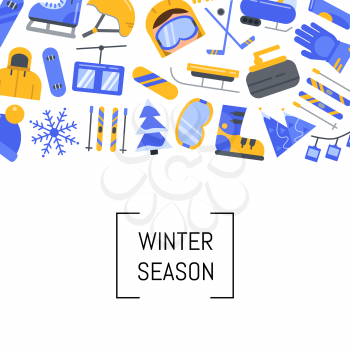 Vector flat style winter sports equipment and attributes icons background with place for text illustration