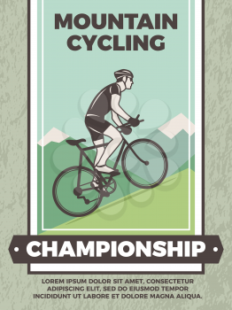Design template of vintage poster for bicycle club. Mountain bicycle sport poster, bike championship, vector illustration