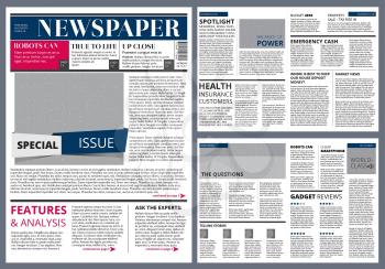 Vector design template of newspaper. Newspaper page layout, journal modular publication illustration