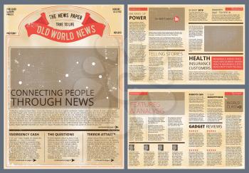 Vector design template of vintage newspaper. Old paper daily news columns, newsprint page illustration
