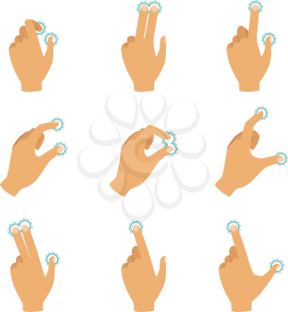 Different gestures to control the touch screen. Interface control screen, gesture pointer fingerprint, vector illustration