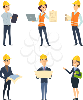 Industrial workers. Male and female architect and engineering. Vector worker construction, female and male engineering and builder character illustration