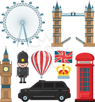 Vector collection set of london landmarks. London travel city, landmark tower and bridge illustration