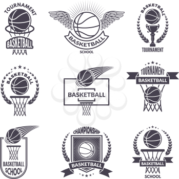 Sport labels for basketball club. Vector badges for champions. Basketball label sport badge, banner and logo tournament illustration