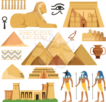 Pyramid of egypt. History landmarks. Cultural objects and symbols of egyptians. Egyptian landmark pyramid architecture, vector illustration